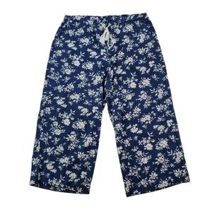 Ralph Lauren Womens Pants Large Navy Blue White Floral Linen Cropped Capri